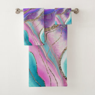 Unicorn Mermaid Agate Glitter Glam #1 #marble Bath Towel Set