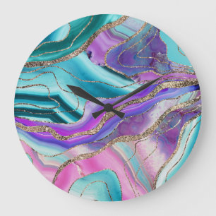 Unicorn Mermaid Agate Glitter Glam #1 #marble Large Clock