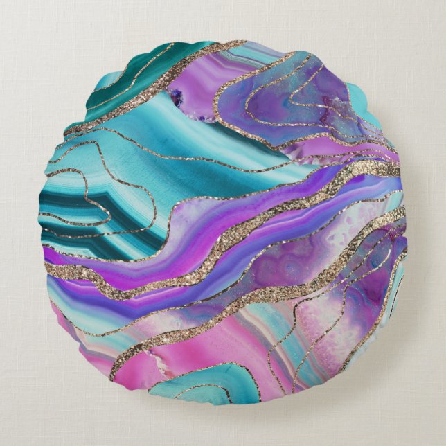 Unicorn Mermaid Agate Glitter Glam #1 #marble Round Pillow (Front)