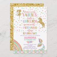 Unicorn Mermaid And Fairy Birthday Invitation