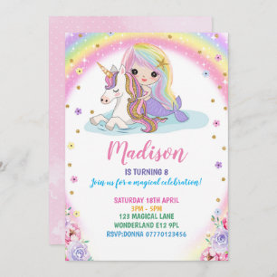 Unicorn Mermaid Birthday Invitation