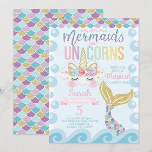 Unicorn Mermaid Invitation de l'invitation
