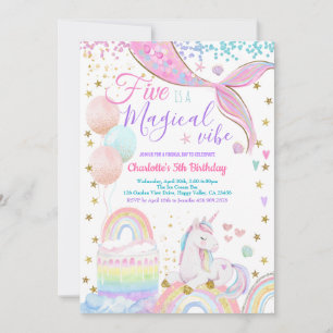 Unicorn Mermaid Magical 5th Birthday Party Invitation
