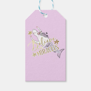 Unicorn Mermaid Modern Trendy Believe in Miracles Gift Tags