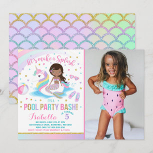 Unicorn & Mermaid Pool Party Birthday Invitation