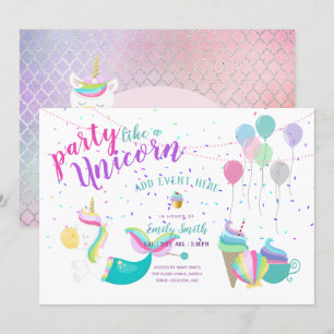 Unicorn Mermaid Princesse Invitations d'anniversai