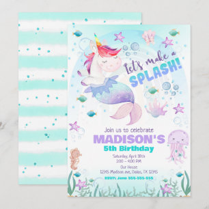 Unicorn Mermaid Under the Sea Magical Birthday  Invitation