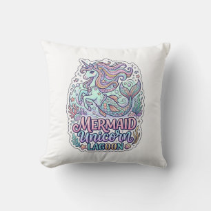 Unicorn Mermaid Unicorn Lagoon Graphic Design Zazz Throw Pillow