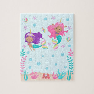 Unicorn Mermaids Under The Sea Medium Skin Tone Jigsaw Puzzle