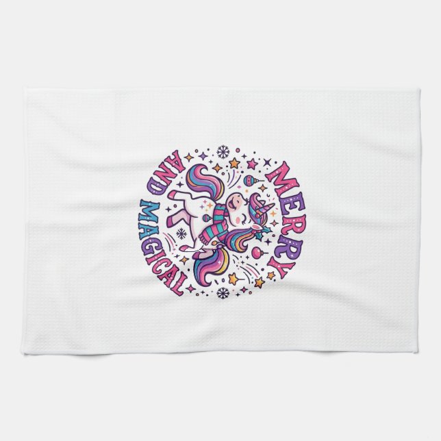 Unicorn Merry and Magical Kitchen Towel (Horizontal)