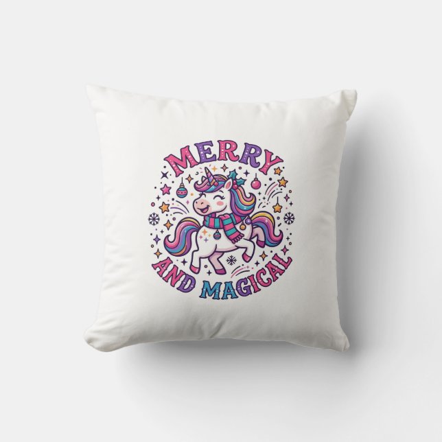 Unicorn Merry and Magical Throw Pillow (Front)