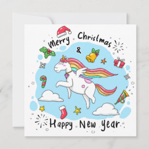 Unicorn Merry Christmas/Happy New Year Holiday Card