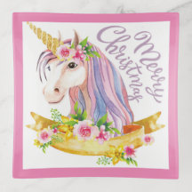 Unicorn Merry Christmas Trinket Tray