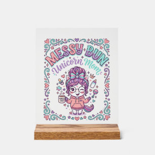 Unicorn Messy Bun Unicorn Mom Retro Style Graphic Acrylic Sign