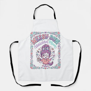 Unicorn Messy Bun Unicorn Mom Retro Style Graphic Apron