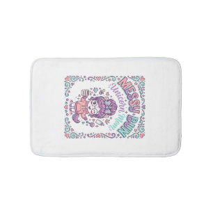 Unicorn Messy Bun Unicorn Mom Retro Style Graphic  Bath Mat