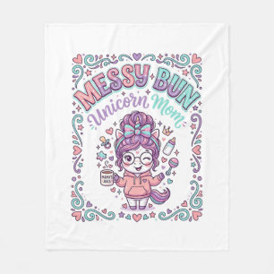 Unicorn Messy Bun Unicorn Mom Retro Style Graphic  Fleece Blanket