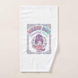 Unicorn Messy Bun Unicorn Mom Retro Style Graphic Hand Towel