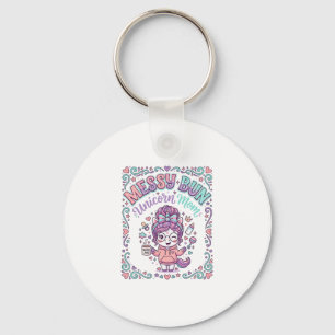 Unicorn Messy Bun Unicorn Mom Retro Style Graphic Keychain