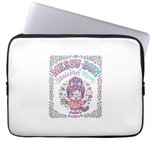 Unicorn Messy Bun Unicorn Mom Retro Style Graphic  Laptop Sleeve