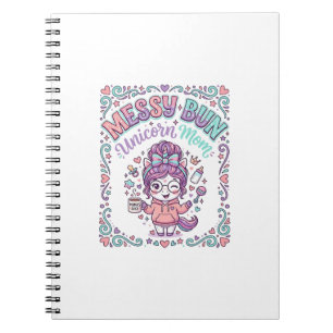 Unicorn Messy Bun Unicorn Mom Retro Style Graphic Notebook