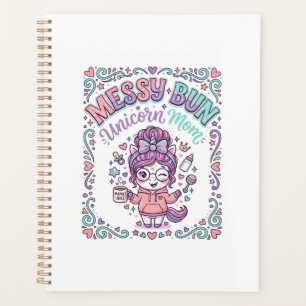Unicorn Messy Bun Unicorn Mom Retro Style Graphic Planner