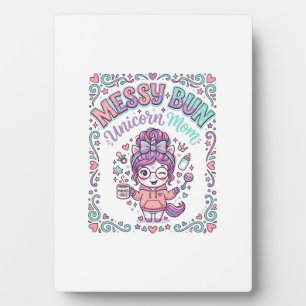 Unicorn Messy Bun Unicorn Mom Retro Style Graphic Plaque