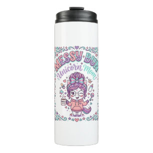 Unicorn Messy Bun Unicorn Mom Retro Style Graphic Thermal Tumbler