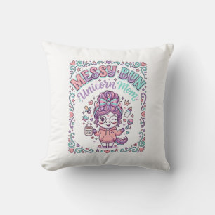Unicorn Messy Bun Unicorn Mom Retro Style Graphic  Throw Pillow