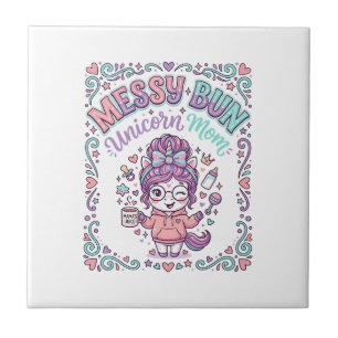 Unicorn Messy Bun Unicorn Mom Retro Style Graphic Tile