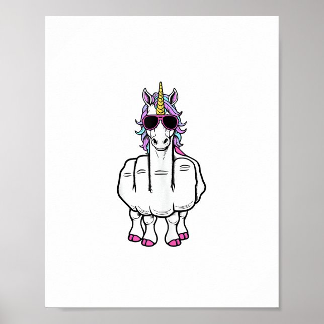Unicorn Middle Finger Funny Magical Offensive Rude Poster (Front)