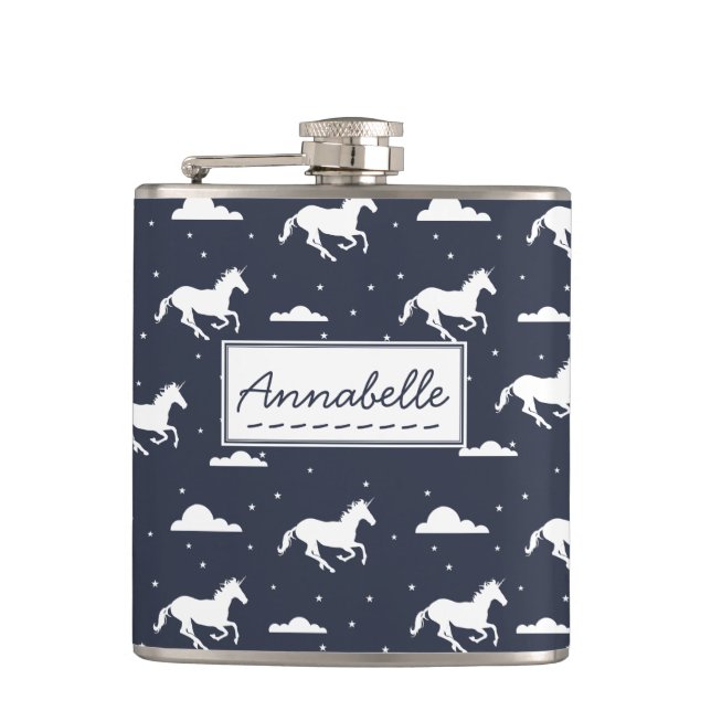 Unicorn Midnight Sky Pattern Hip Flask (Front)