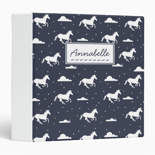 Unicorn Midnight Sky Pattern Personalised Blue Binder (Front/Spine)