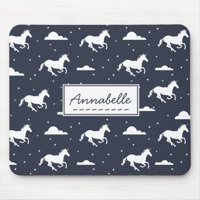 Unicorn Midnight Sky Pattern Personalised Mouse Pad (Front)