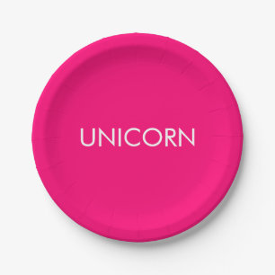 "Unicorn" minimalist hot pink fuchsia white custom Paper Plate