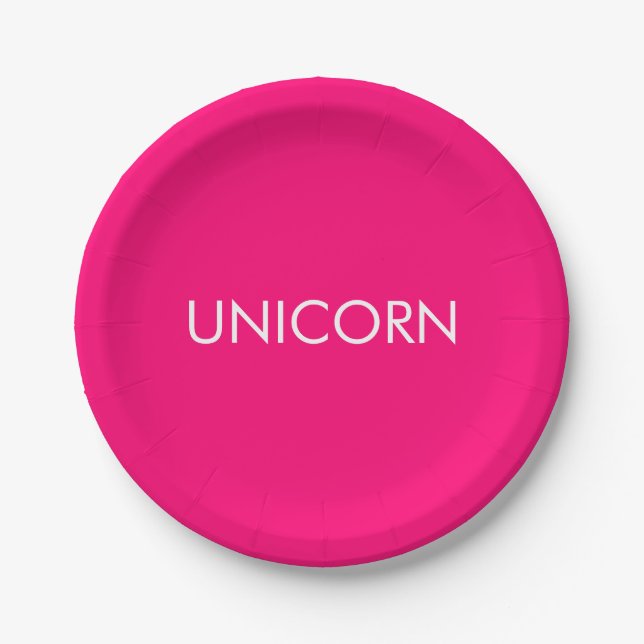 "Unicorn" minimalist hot pink fuchsia white custom Paper Plate (Front)