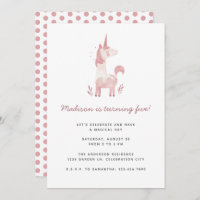 Unicorn Modern Pink Polka Dots Kids Birthday Party