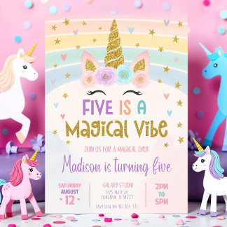 Unicorn modifiable Invitation Anniversaire 5th Fiv