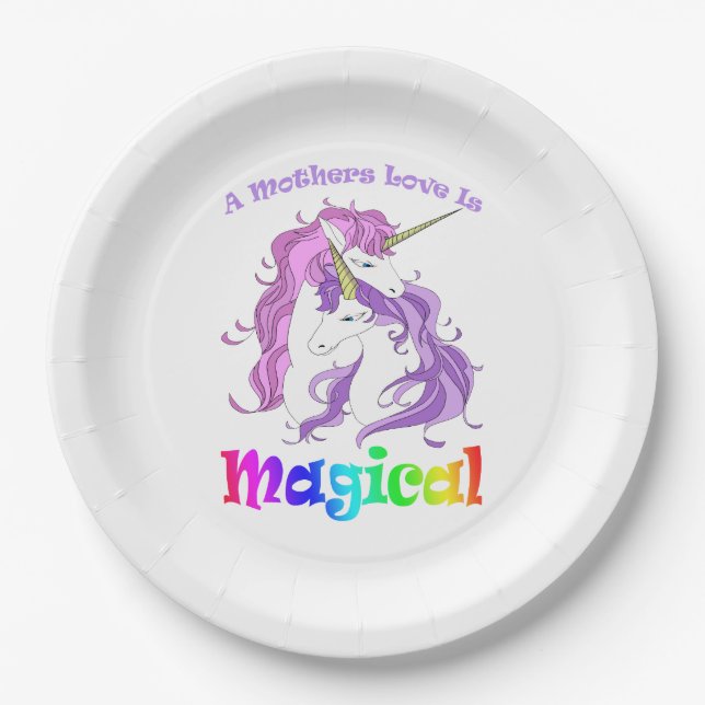 Unicorn Mom A Mothers Love Is Magical Paper Plate (Front)