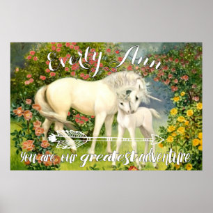 Unicorn Mom and Baby Among Blossoms in the Spring Poster