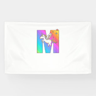 Unicorn Monogram Letter M Initial Cute Girls Birth Banner
