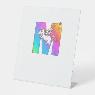 Unicorn Monogram Letter M Initial Cute Girls Birth Pedestal Sign