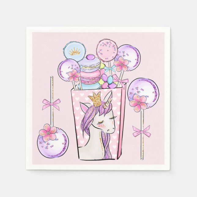 Unicorn "Moon Pie" and "Cake Pops" Modern Sweet Napkin (Front)