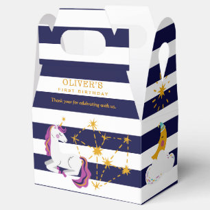 Unicorn Moon Stars Blue 1st Birthday Thank You Favor Box