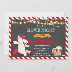 Unicorn movie night party invitation