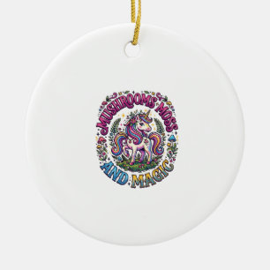 Unicorn Mushrooms Moss and Magic Commercial Shirt Ceramic Ornament
