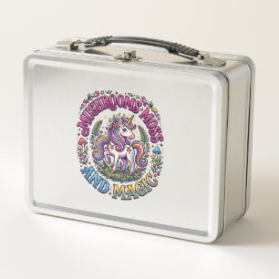 Unicorn Mushrooms Moss and Magic Commercial Shirt Metal Lunch Box