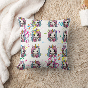Unicorn Musical Pattern Throw Pillow