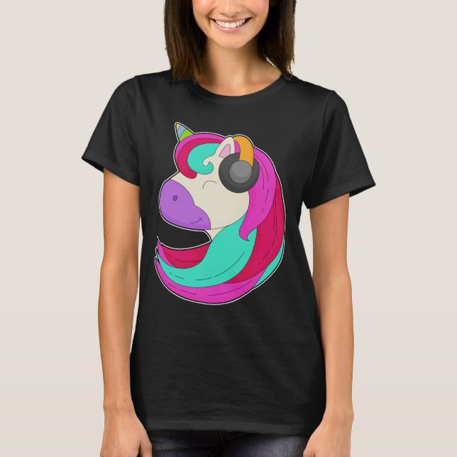 Unicorn Musician Headphone Music T-Shirt (Front)