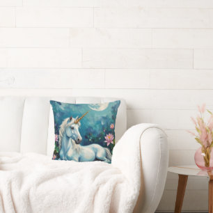 Unicorn Mystic Garden Throw Pillow